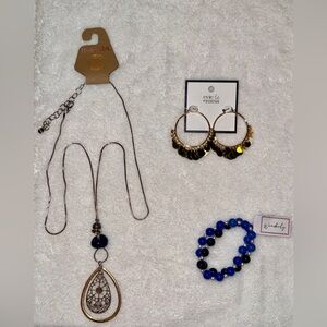 Ruby Rd. Silver&Pendant Necklace, Wonderly Beaded Bracelet, & e&e Hoop Earrings